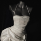 Stunning A Line Halter Pleated White Tulle Satin Long Wedding Dress SH4526
