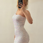 High-class White Sheath One Shoulder Sequin Backless Short Prom Dress Homecoming Dress Outfits SH6849