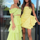 Two Piece A Line Off the Shoulder Layered Satin Long Prom Dress Outfits SH1785