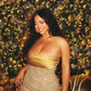 Golden Sheath Strapless Beaded Tulle Long Prom Dress Evening Dress SH4833