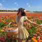 Yellow A Line Puff Sleeve Print Floral Satin Short Prom Dress Homecoming Dress SH6396