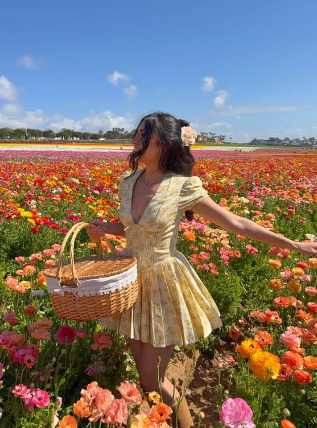 Yellow A Line Puff Sleeve Print Floral Satin Short Prom Dress Homecoming Dress SH6396