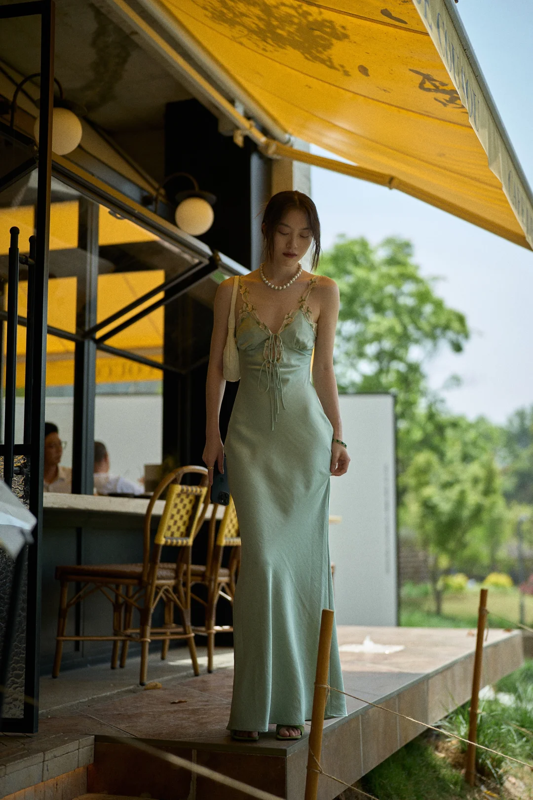 Sage Green Sheath Spaghetti Strap Appliques Satin Long Prom Dress Party Dress Outfits SH4965