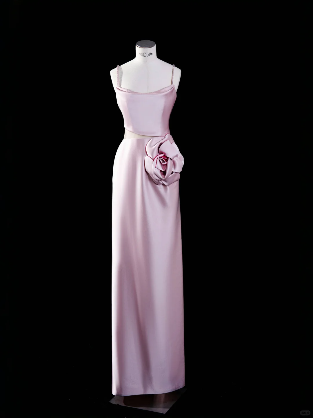 Simple Pink Sheath Spaghetti Strap Flower Satin Party Dress Evening Dress SH3375