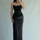 Elegant Sheath Strapless Black Satin Long Prom Dress Evening Dress SH7295