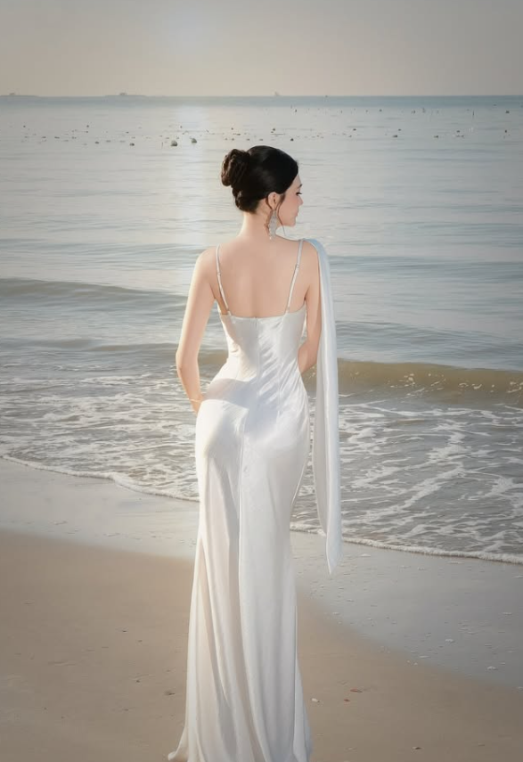 Pretty White Sheath Spaghetti Strap Satin Long Prom Dress Evening Dress SH8803