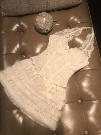 Two Piece A Line Halter Lace Short Prom Dress Homecoming Dress SH7181