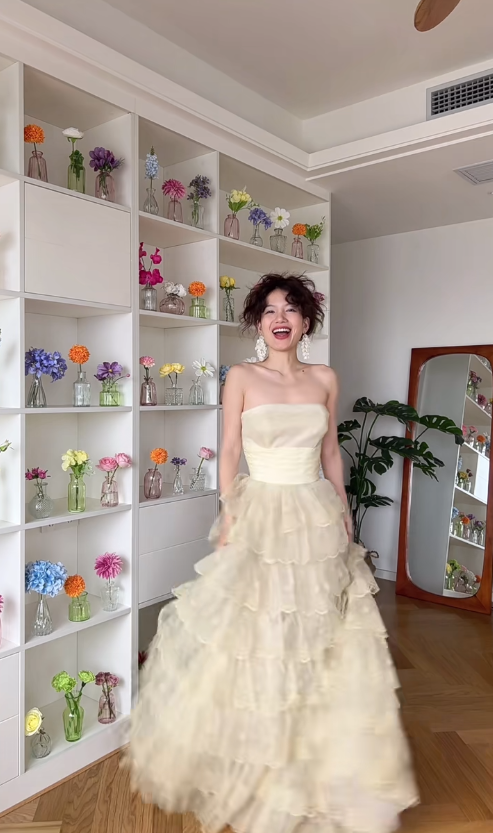 Elegant A Line Strapless Layered Organza Prom Dress Party Dress SH4609