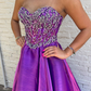 Shiny A Line Sweetheart Neck Beaded Purple Satin Long Prom Dress Evening Dress SH6803