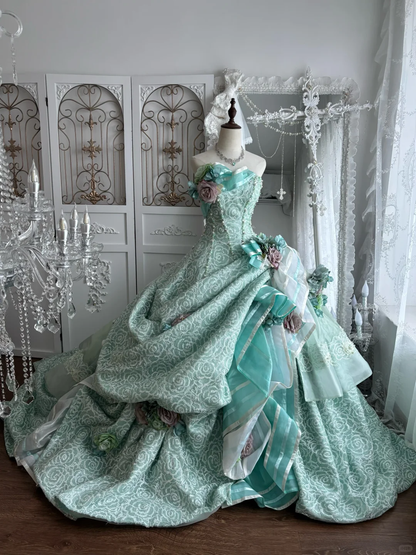 blue rose prom dress Royal Blue Sequin Sleeved 3D Rose Made to Measure Prom Dress