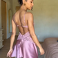 Charming A Line Spaghetti Straps Purple Short Homecoming Dress with Lace SH7900