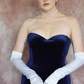 Elegant A Line Strapless Navy Blue Velvet Prom Dress SH5517