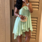 Blue A Line Halter Flowy Chiffon Short Homecoming Dress Outfits SH5742