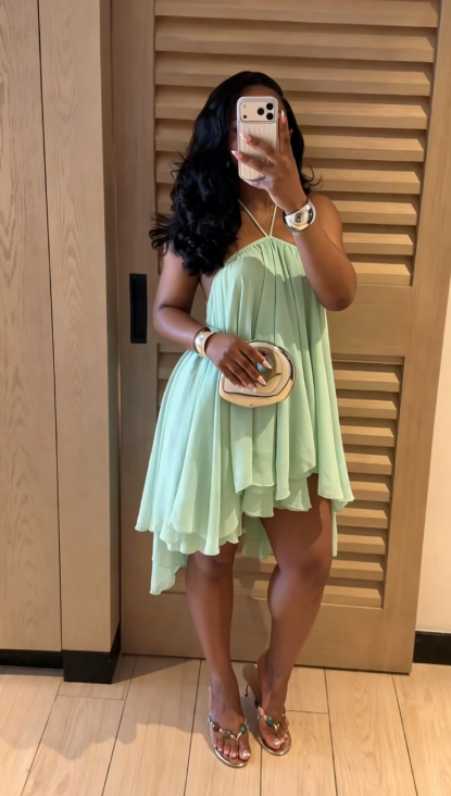 Blue A Line Halter Flowy Chiffon Short Homecoming Dress Outfits SH5742