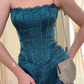 Dark Blue Print Sheath Strapless Satin Prom Dress Evening Dress SH8367