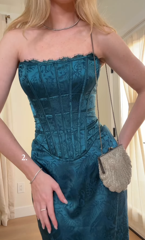 Dark Blue Print Sheath Strapless Satin Prom Dress Evening Dress SH8367