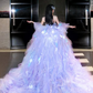 Dreamy Purple Ball Gown V Neck Exquisite Beaded Organza Long Prom Dress SH5032