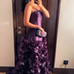 Elegant A Line Strapless Floral Purple Satin Prom Dress Evening Dress SH4692