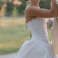 Pretty Ball Gown Strapless Simple White Satin Long Wedding Dress SH4144