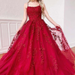 Simple Spaghetti Straps A-Line Lace Appliques Tulle Long Prom Dress KS7930