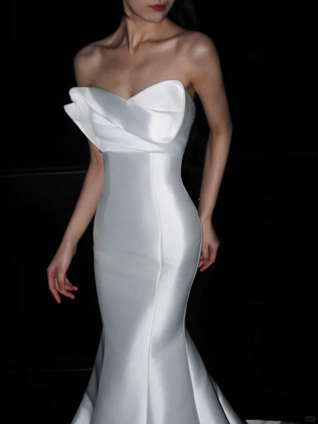 White Unique Mermaid Strapless Satin Long Sweep Wedding Dress SH5971