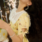 Cute A Line Puff Print Floral Lace Yellow Chiffon Summer Dress Party Dress Outfits SH4175