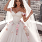 Off Shoulder Tulle Ball Gown Wedding Dresses Floral Flowers Beaded P5461