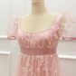 Retro Pink A Line Puff Tulle Long Prom Dress Party Date Dress SH3692