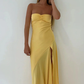 Spaghetti Strps Yellow Slit Long Prom Dress SH1033