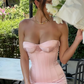 Sweety Pink Sheath Strapless Corset Satin Cocktail Dress Homecoming Dress SH6133