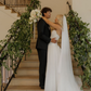 Classic Simple A Line Strapless White Tulle Satin Long Wedding Dress SH6192