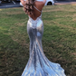 Shiny Sexy Mermaid Straps Silver Sequin Evening Dress Pretty Prom Dresses P7684