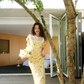 Cute A Line Puff Print Floral Lace Yellow Chiffon Summer Dress Party Dress Outfits SH4175