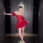 Red A Line Off the Shoulder Satin Velvet Short Homecoming Dress Cocktail Dress SH3383