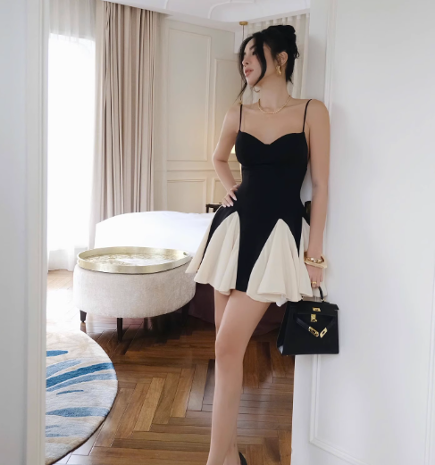 Cute A Line Spaghetti Strap White Black Satin Short Homecoming Dress Cocktail Dress SH3111