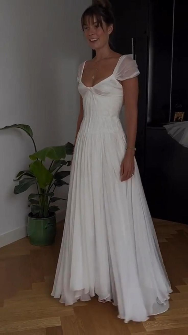 Beautiful White Chiffon A Line Prom Dress Wedding Dress SH1227