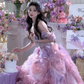 Princess Purple Ball Gown Off the Shoulder Floral Tulle Long Sweep Prom Dress 16th Birthday Dress SH4649