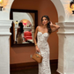 Stunning Sheath Spaghetti Strap White Lace Long Prom Dress Evening Dress SH2297