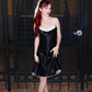 Cute A Line Strapless Black Satin White Tulle Short Cocktail Dresses Homecoming Dresses SH2677