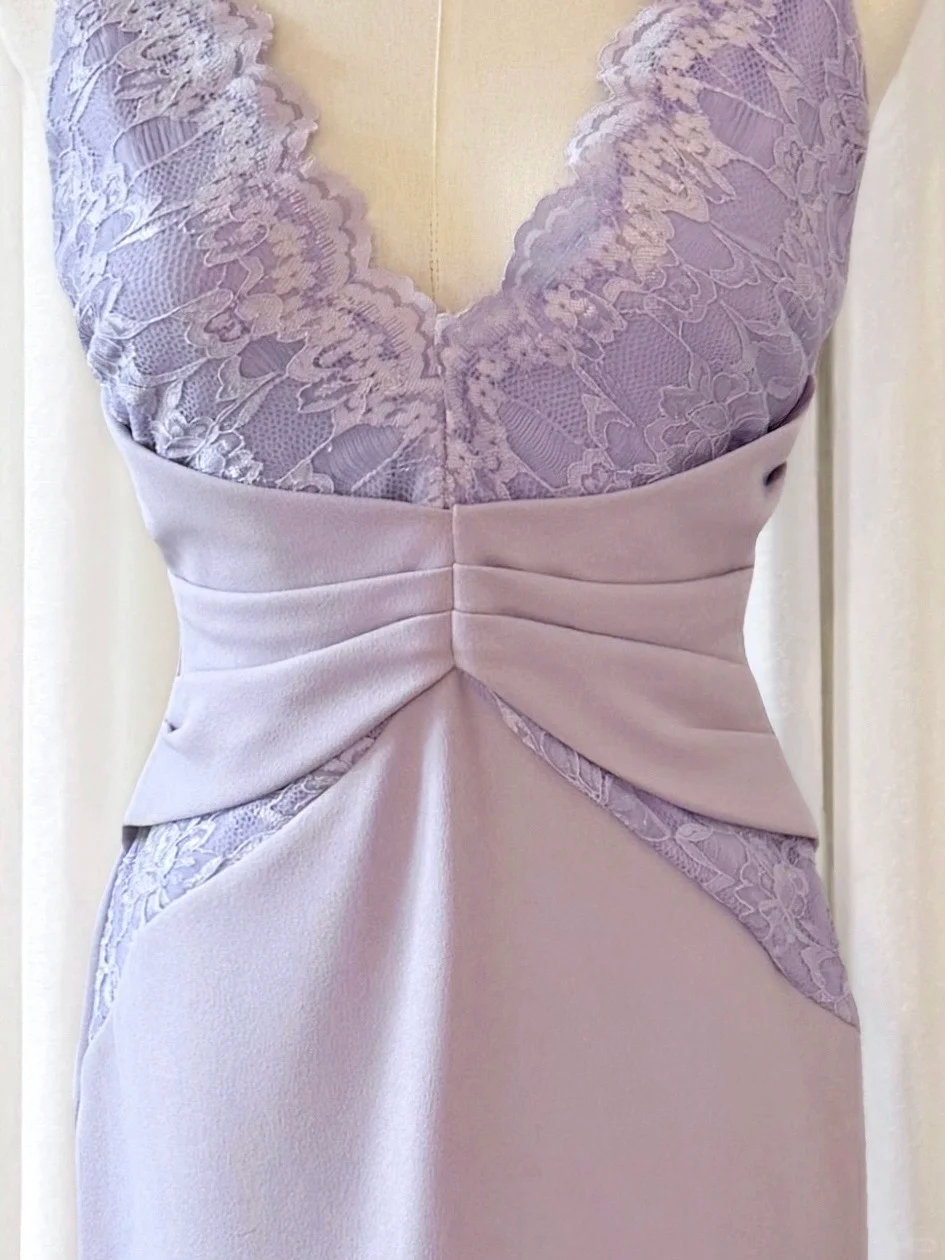 Lilac Elegant Sheath V Neck Lace Satin Short Prom Dress Hoco Dress SH5513