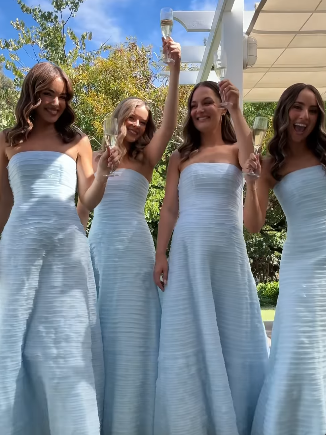 Baby Blue A Line Strapless Layered Chiffon Long Prom Dress Bridesmaid Dress SH4817