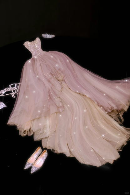 Pink A Line Sweetheart Neck Appliques Tulle Prom Dress Party Dress SH3397