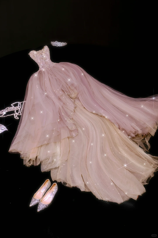 Pink A Line Sweetheart Neck Appliques Tulle Prom Dress Party Dress SH3397