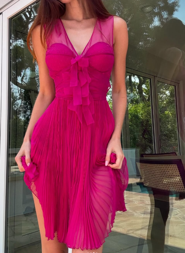 Hot Pink A Line V Neck Chiffon Short Homecoming Dress Birthday Dress S