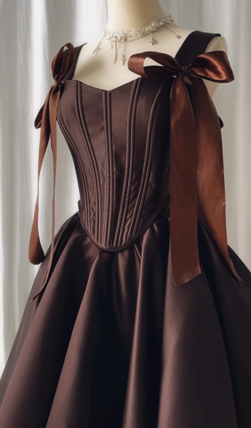 Brown A Line Straps Satin Short Homecoming Dress Outfits SH4834