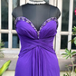 Purple A Line Sweetheart Neck Rhinestone Chiffon Long Prom Dress Evening Dress SH1850
