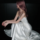 Elegant Mermaid Sweetheart Neck White Lace Satin Long Prom Dress Wedding Dress SH4967