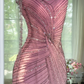 Charming Sheath Spaghetti Strap Beaded Pink Chiffon Party Dress Homecoming Dress SH2952