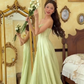 Green A Line Spaghetti Strap Chiffon Long Prom Dress Outfits SH4778