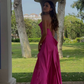 Hot Pink Spaghetti Straps Satin A Line Party Dress Prom Dress SH1303